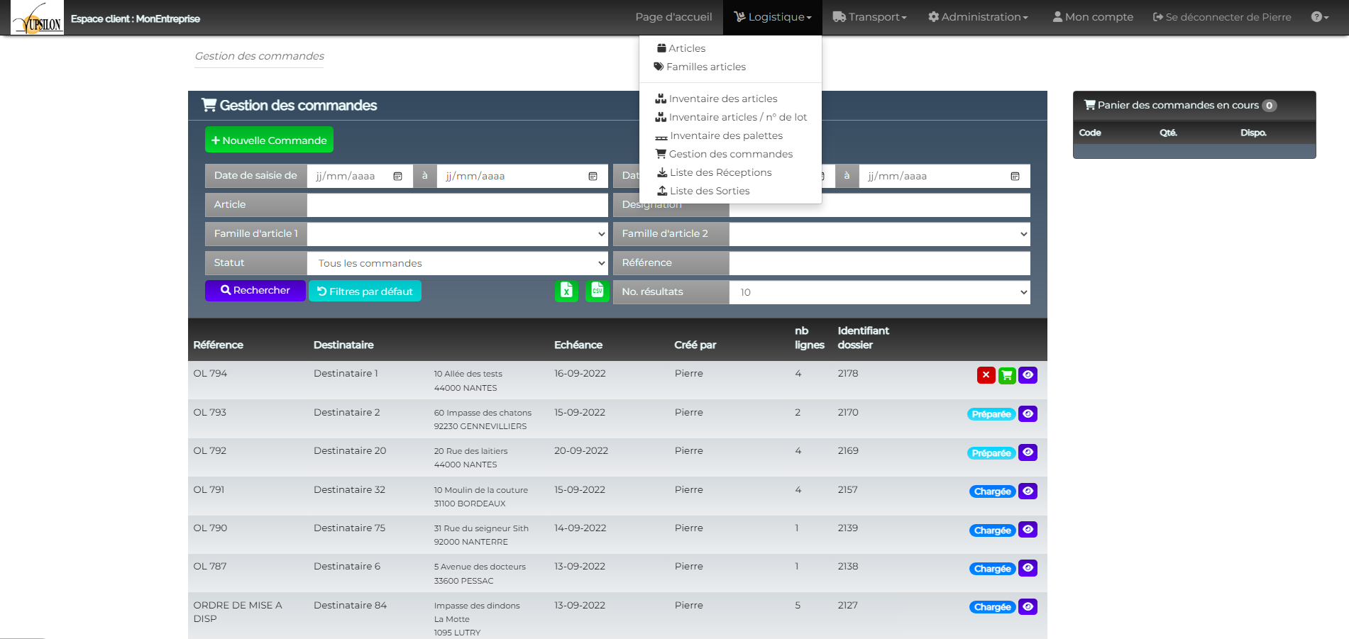 Gestion des commandes